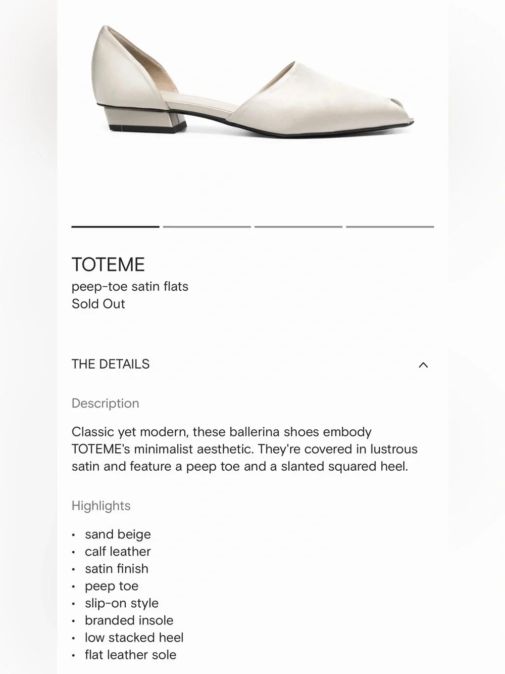 TOTEME Satin D’Orsay Flats Ivory Cream Open Toe Ballet Luxury Shoes Size 37